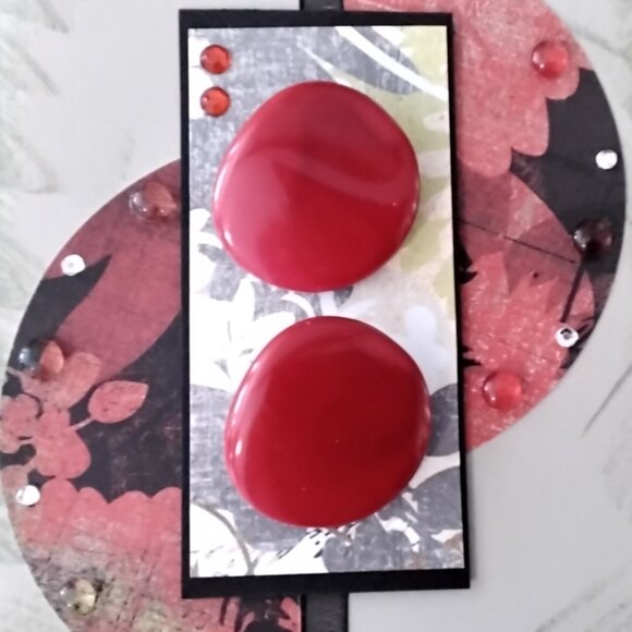 Retro Big Bold Shiny Red Earrings for Pierced Ears - 80s Throwback Fashion - Picture 3 of 3